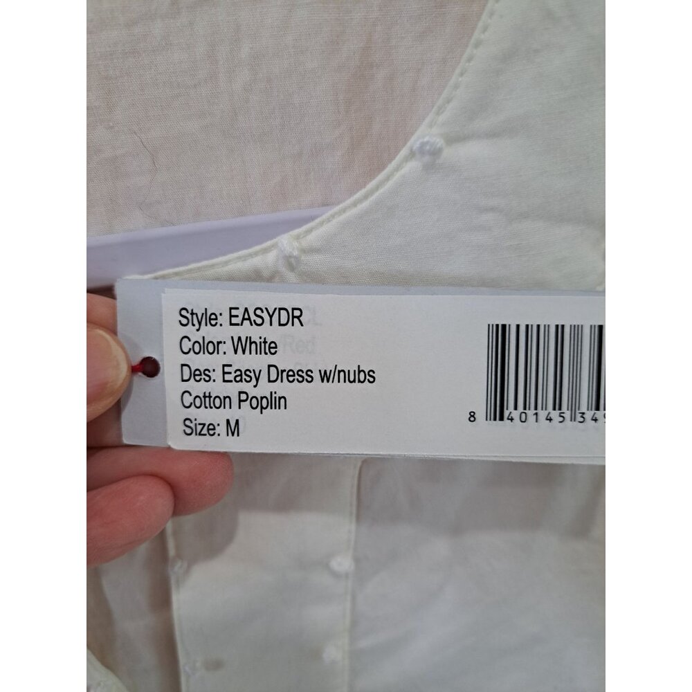 New Frances Valentine White Cotton Poplin Easy Dress  Nubs Lagenlook Pockets M - Picture 4 of 16
